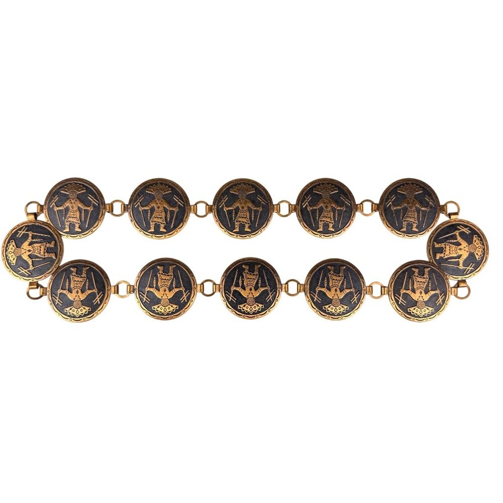 Handcrafted Copper Black Warrior Pattern Link Bel… - image 1